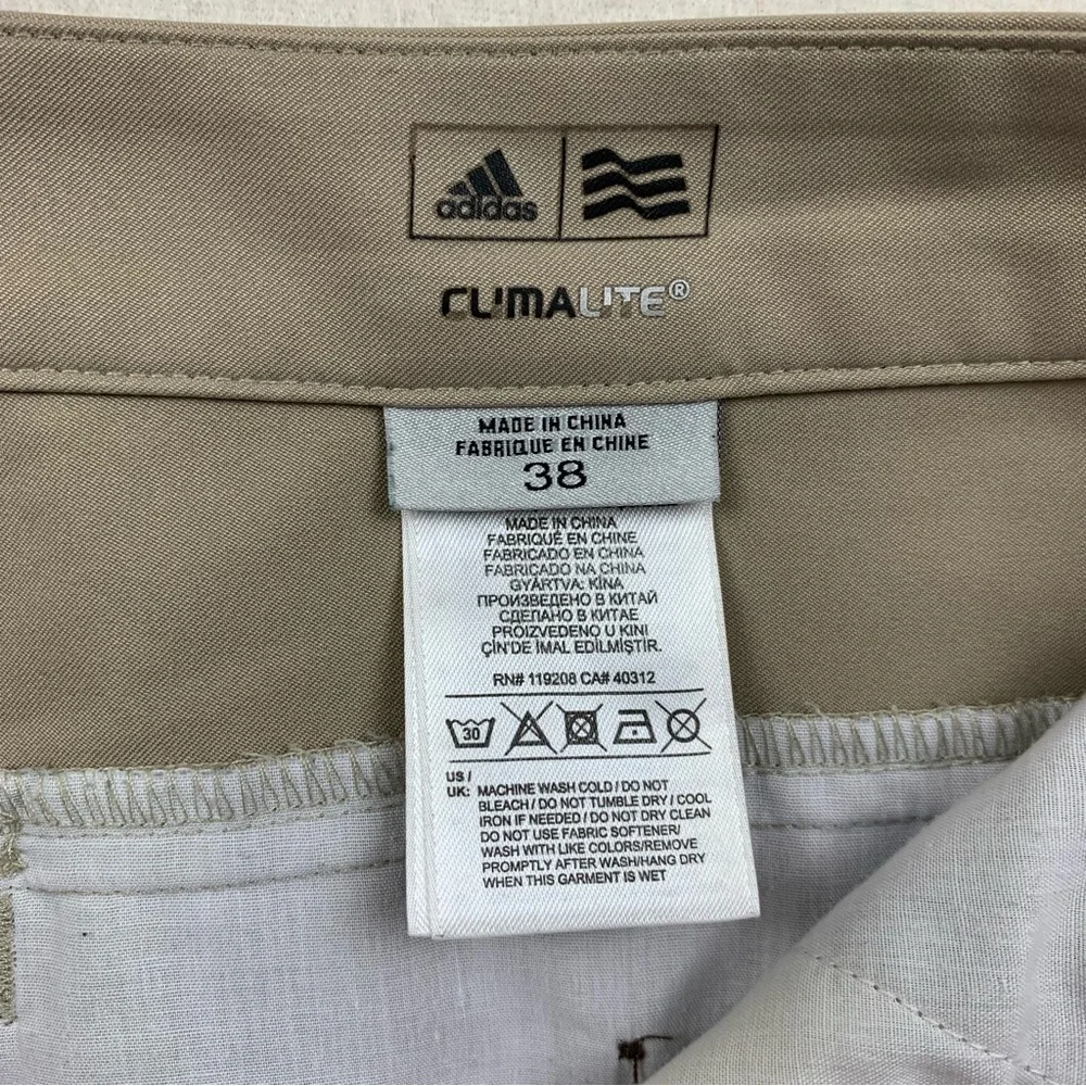 Adidas Climalite Pants Mens 38x31 Beige Flat Front‎ Polyester Golf Outdoor Sport